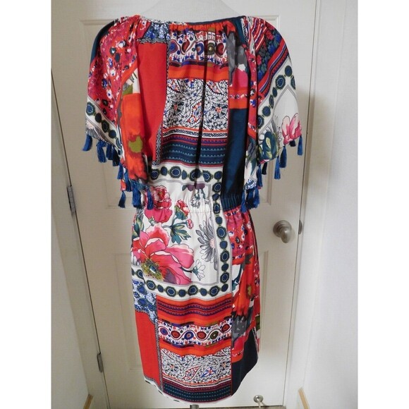 Gorgeous Anthropologie VANESSA VIRGINIA Persian Rose Red Tassel Sleeve Dress SM - Picture 7 of 12